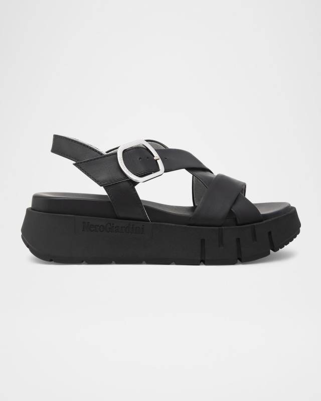 Leather Crisscross Wedge Platform Sandals